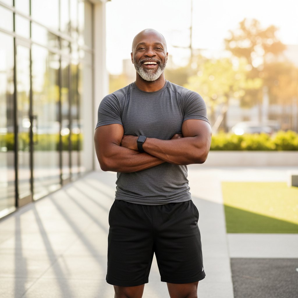 Fit Black Man with Salt and Pepper Beard